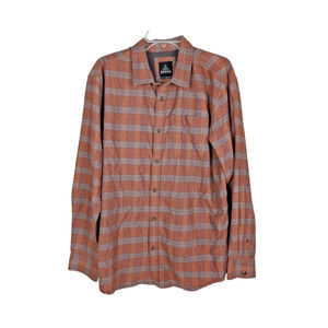 Prana Long Sleeve Flannel Shirt Men's XL Brown Orange Plaid Outdoors Gorpcore